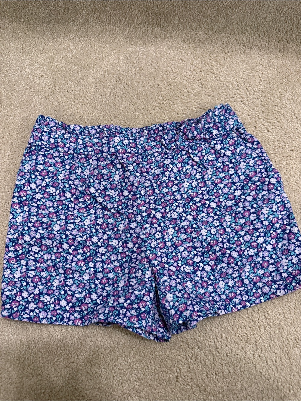 Girls Floral Blue Elastic-Waist Shorts